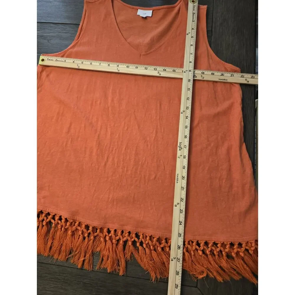 J. Jill Linen Blend Orange Tank Tunic Fringe Tassel Trim Festival Boho 2X Plus - Picture 3 of 6